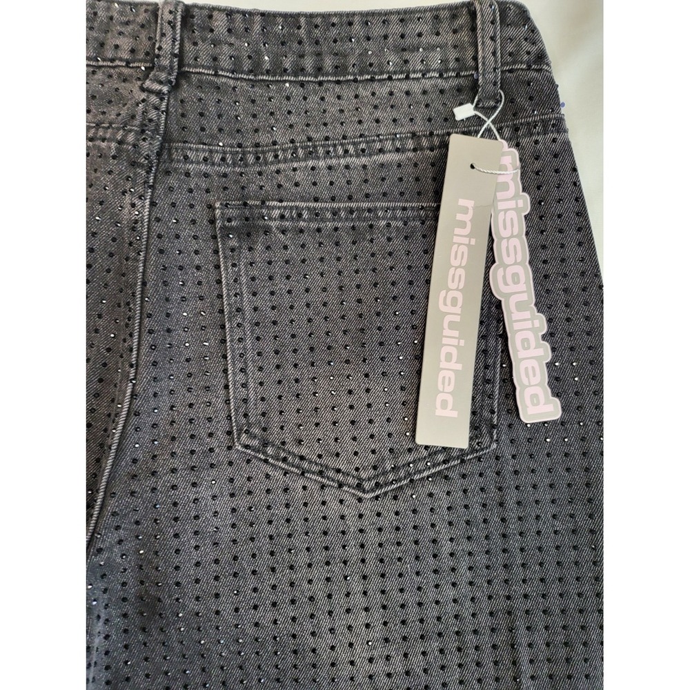 NWT Missguided Wide Leg High Rise Rhinestone Embellished Jeans 30 - Picture 10 of 11